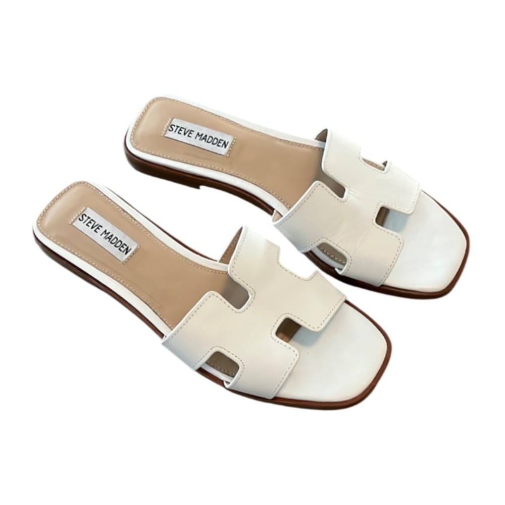 Steve Madden White Slide Sandals with Cutout Straps